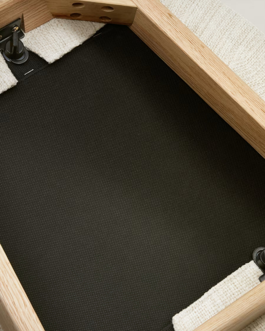 Alocs chair removable cover in beige chenille solid oak wood natural finish