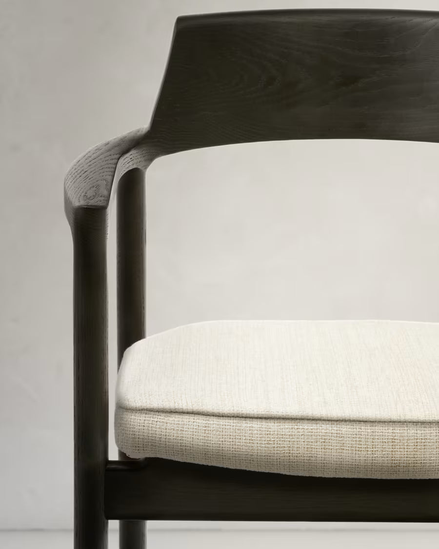 Alocs chair removable cover in beige chenille solid oak wood black finish