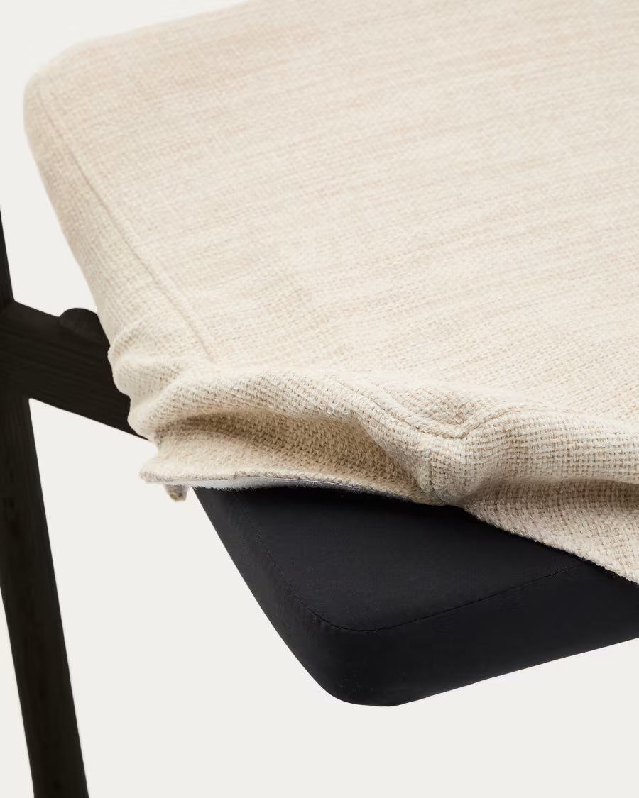 Alocs chair removable cover in beige chenille solid oak wood black finish