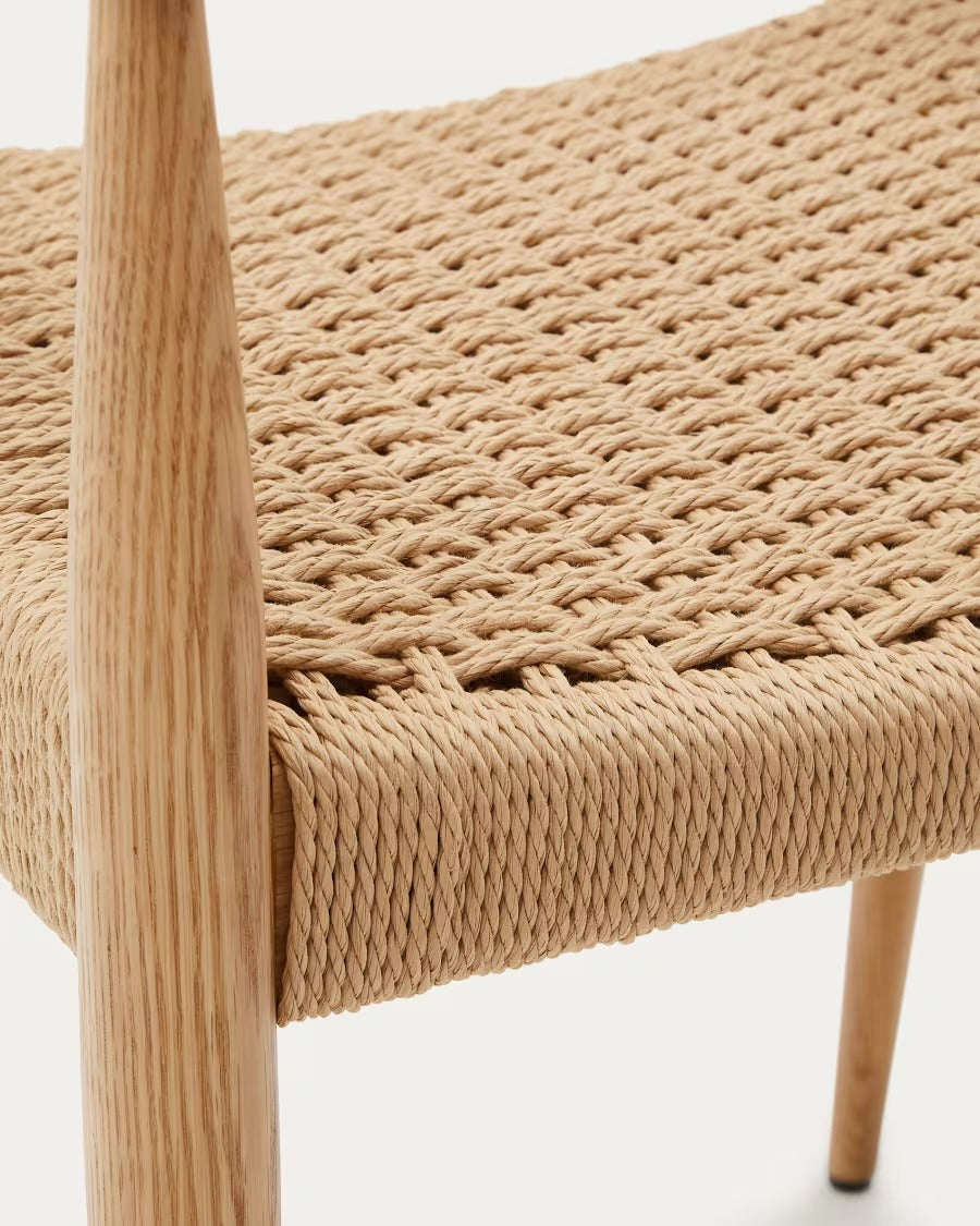 Analy Chair with Armrests in Solid Oak Wood in a Natural Finish