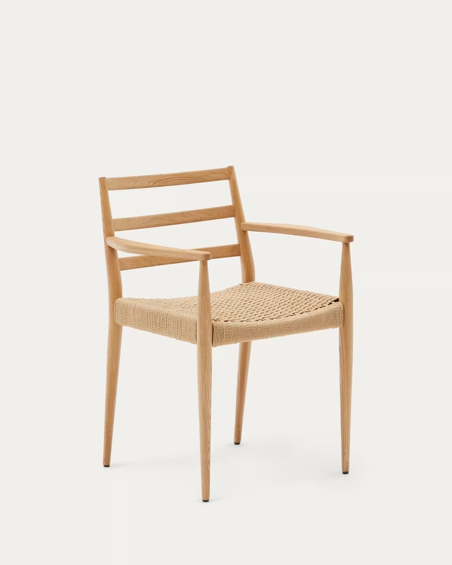 Analy Chair with Armrests in Solid Oak Wood in a Natural Finish