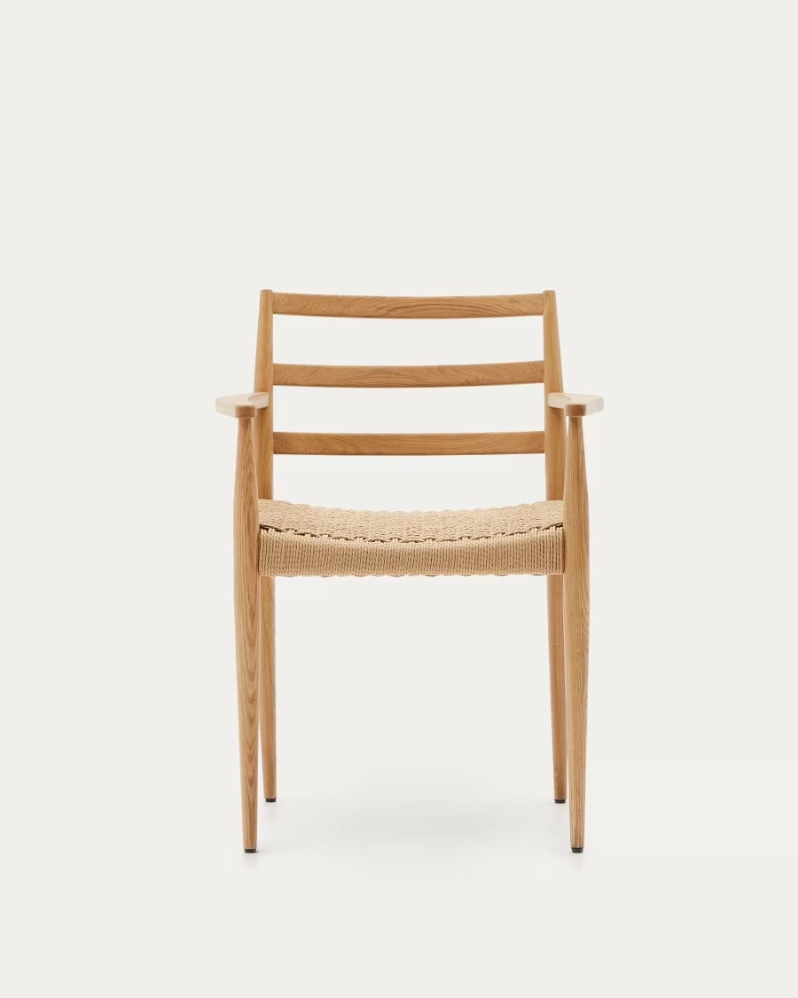 Analy Chair with Armrests in Solid Oak Wood in a Natural Finish