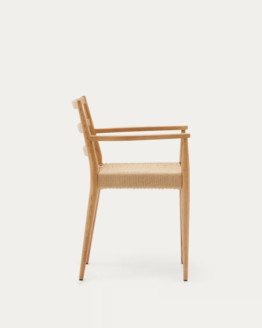 Analy Chair with Armrests in Solid Oak Wood in a Natural Finish