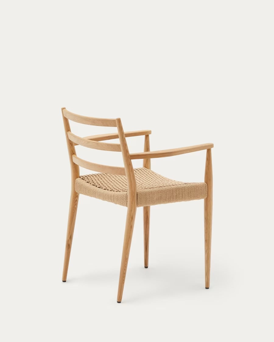 Analy Chair with Armrests in Solid Oak Wood in a Natural Finish
