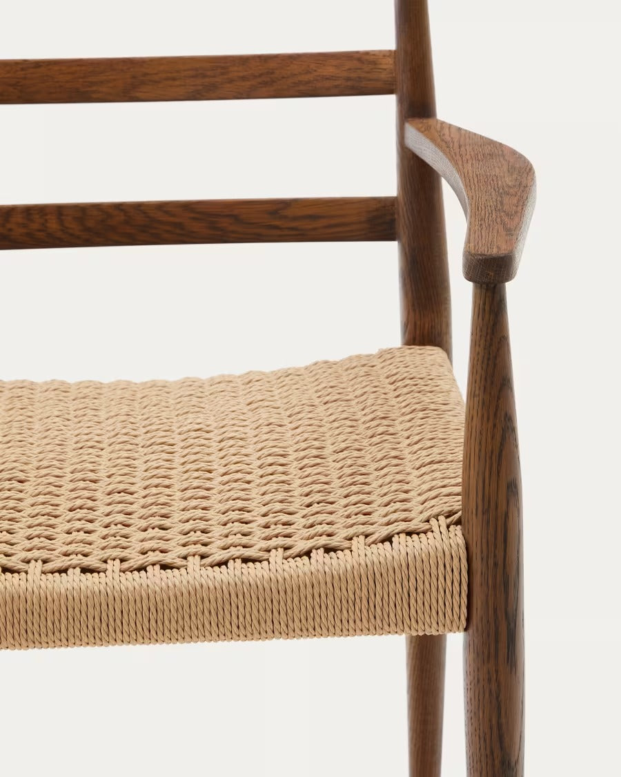 Analy Chair With Armrest in Solid Oak Wood in Walnut Finish
