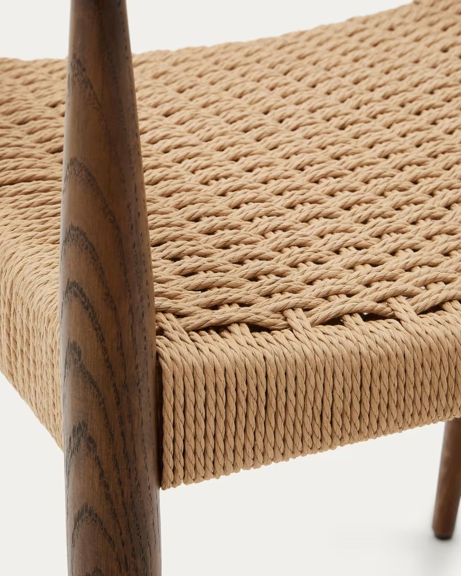 Analy Chair With Armrest in Solid Oak Wood in Walnut Finish