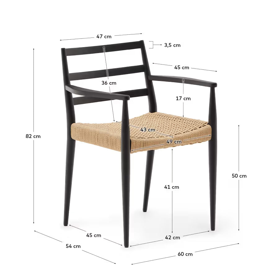 Analy Chair with Armrests in Black Finish.