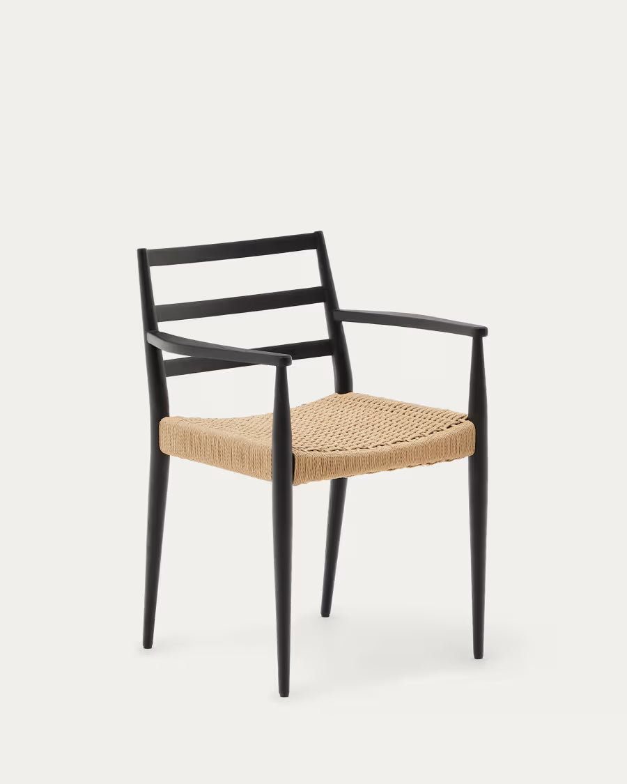 Analy Chair with Armrests in Black Finish.