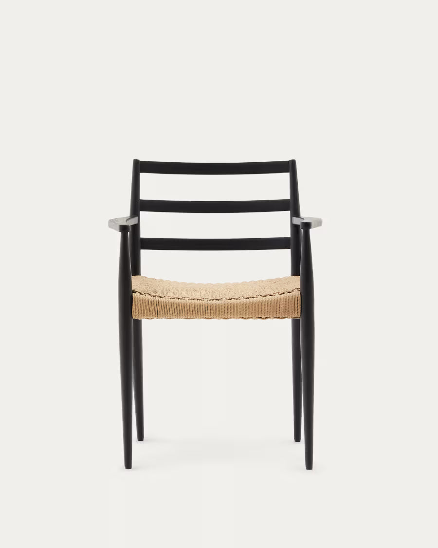 Analy Chair with Armrests in Black Finish.
