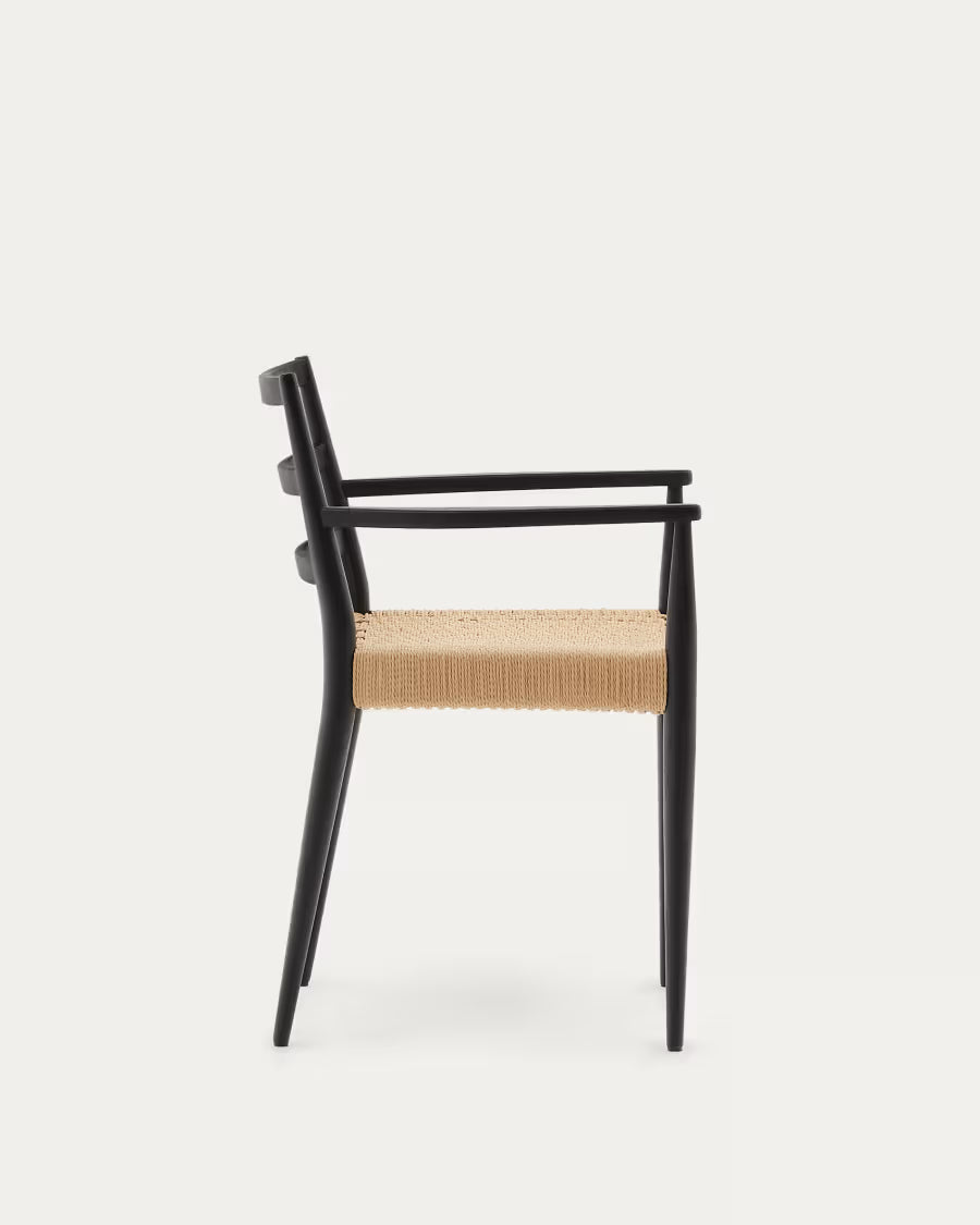 Analy Chair with Armrests in Black Finish.