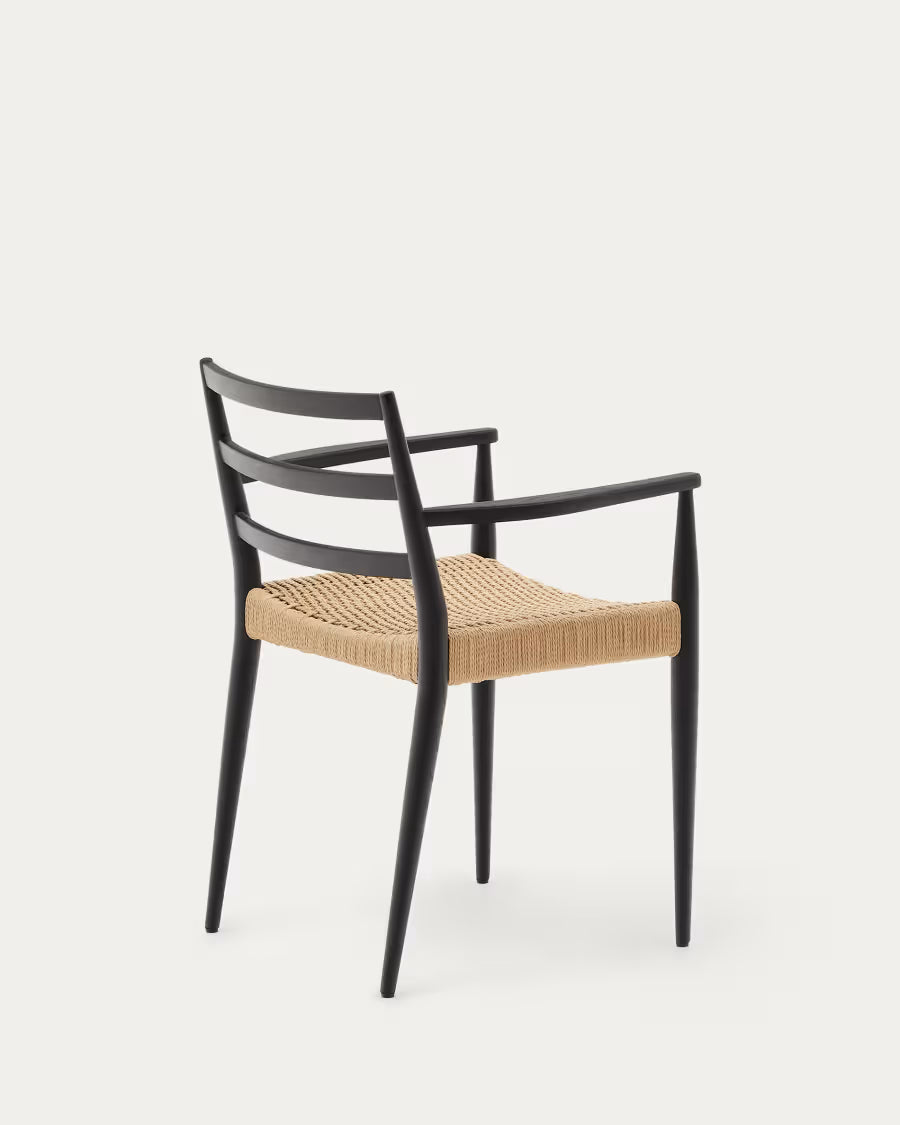 Analy Chair with Armrests in Black Finish.