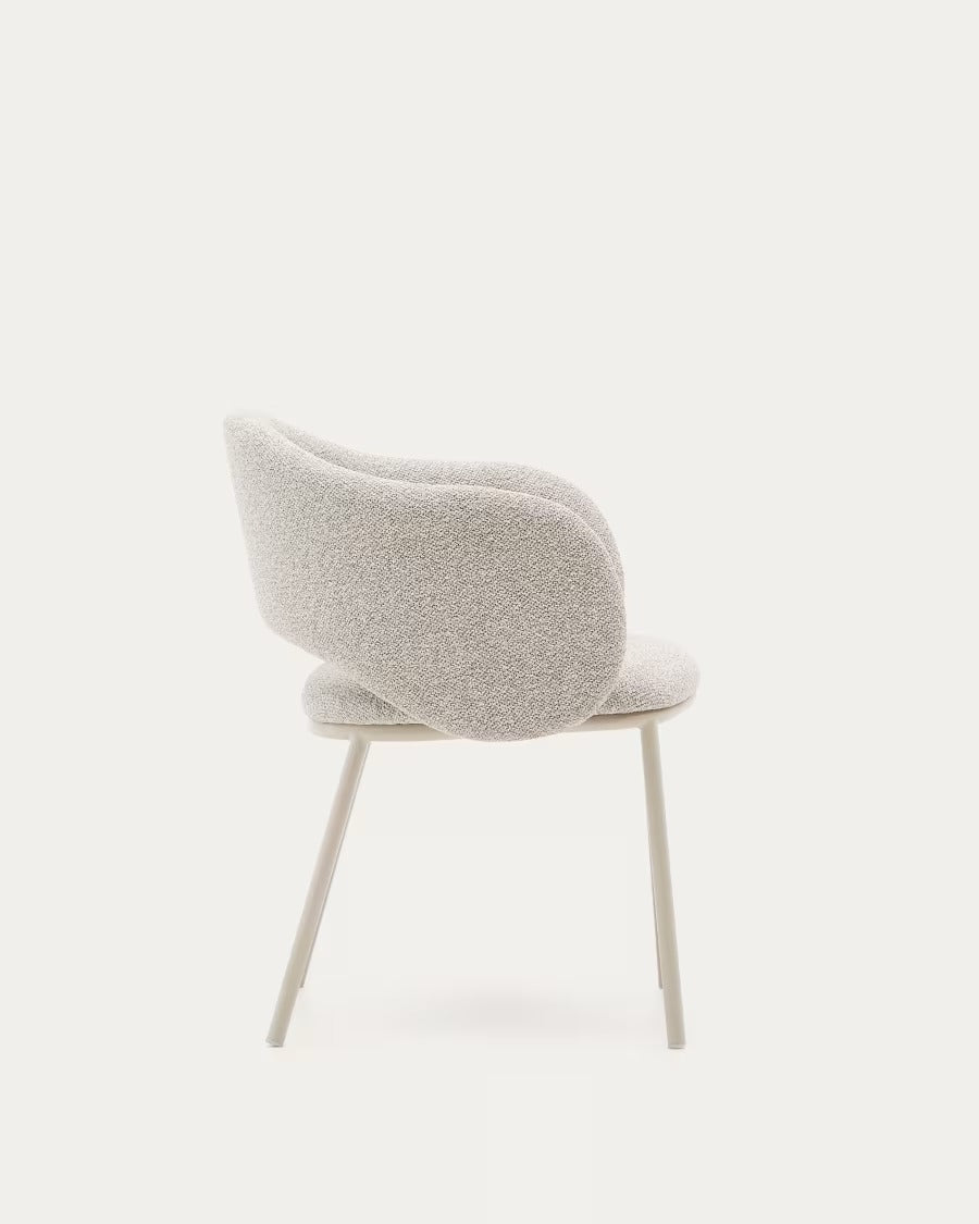 Maina Chair in thick beige chenille and steel legs in a beige finish