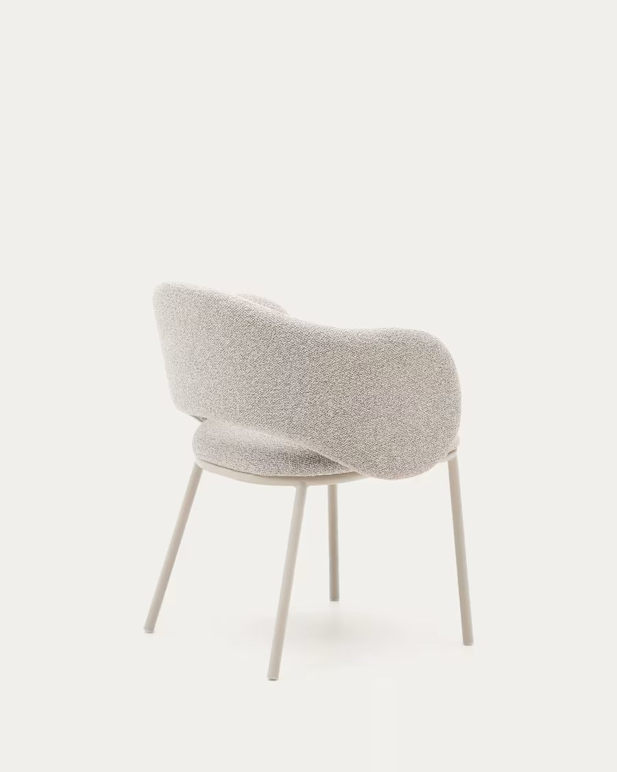 Maina Chair in thick beige chenille and steel legs in a beige finish
