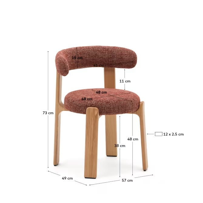 Granite Chair terracotta-coloured chenille and solid ash wood in a natural finish