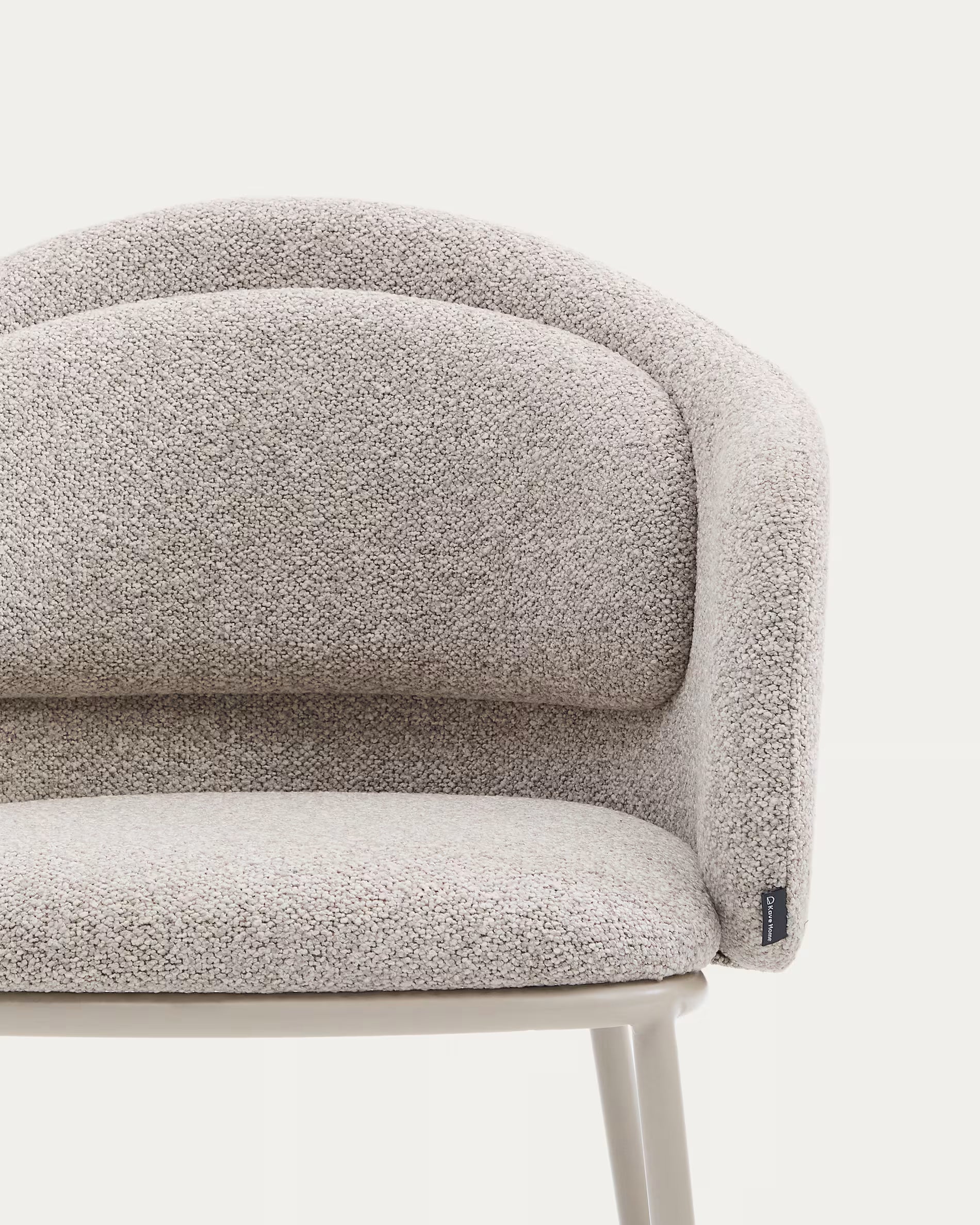 Idaira chair in thick beige chenille and steel legs in a beige finish