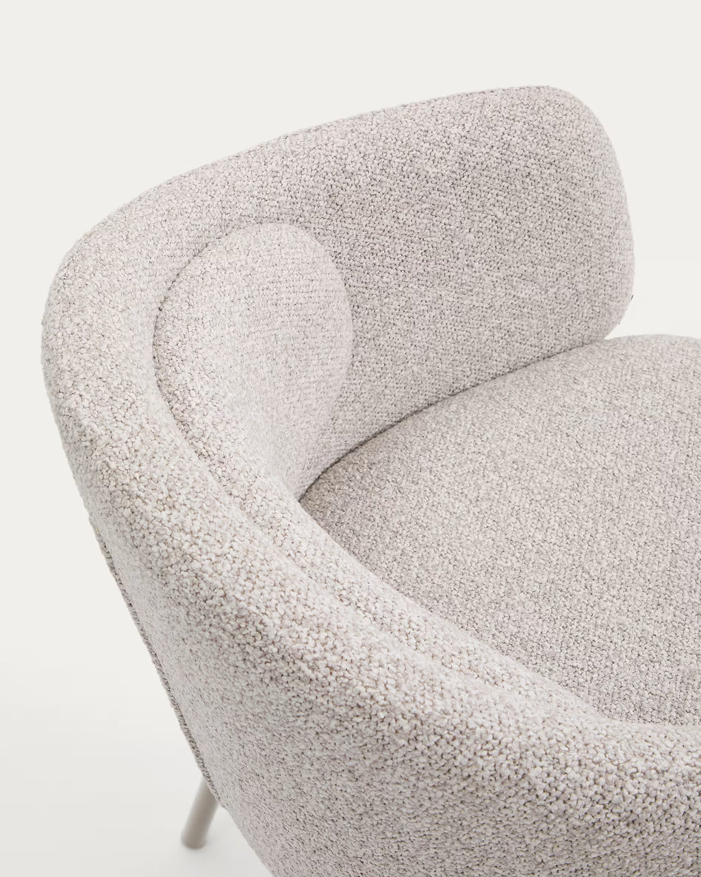 Idaira chair in thick beige chenille and steel legs in a beige finish