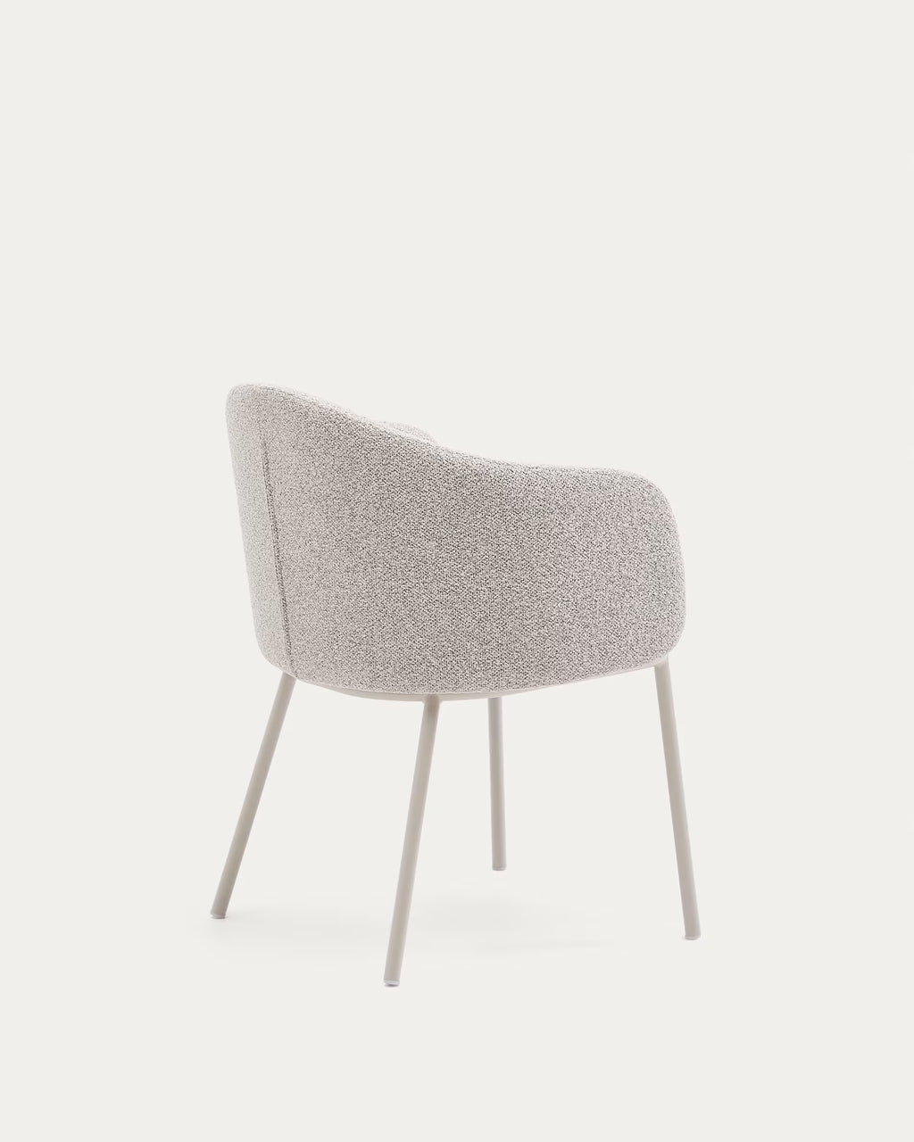Idaira chair in thick beige chenille and steel legs in a beige finish