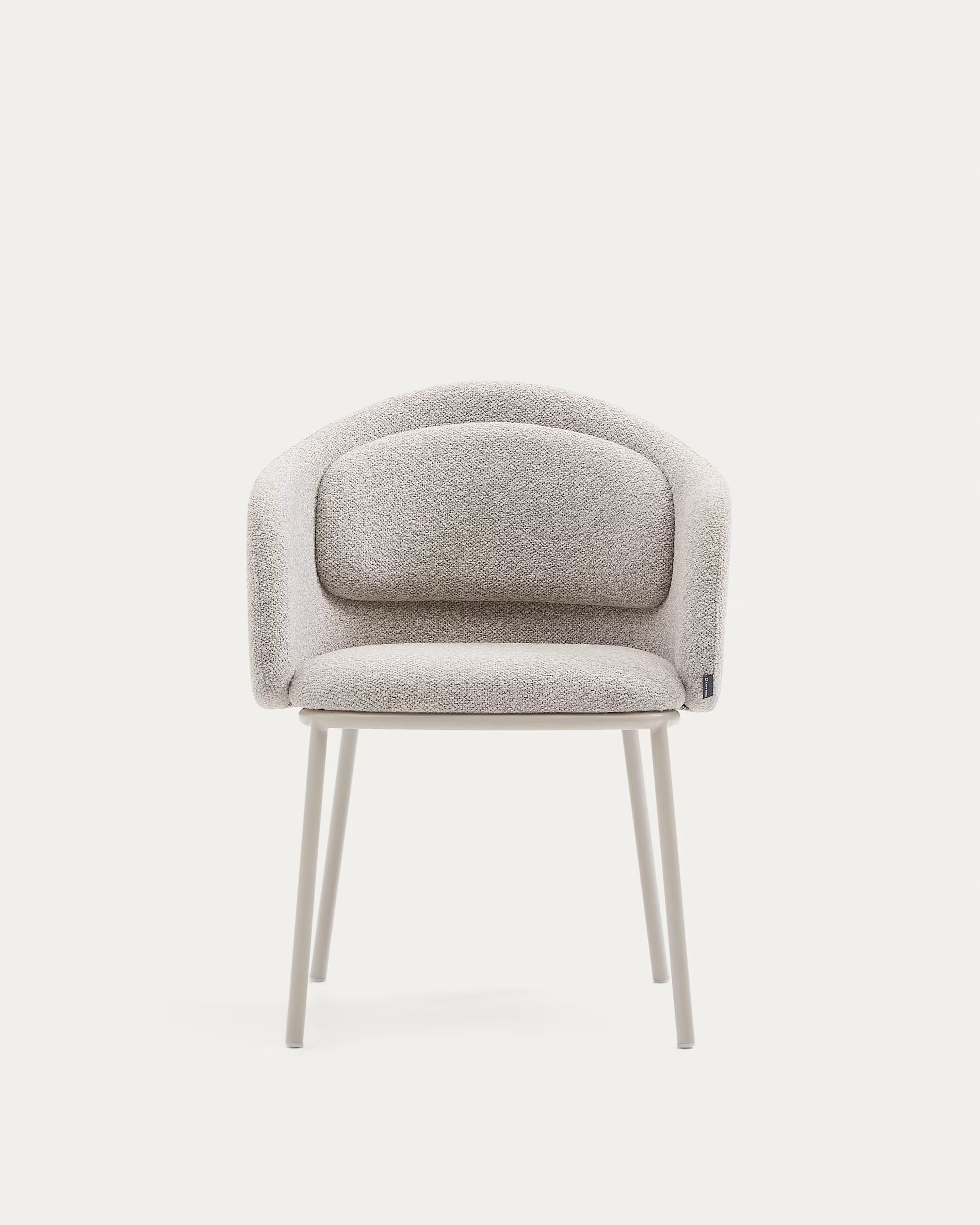 Idaira chair in thick beige chenille and steel legs in a beige finish