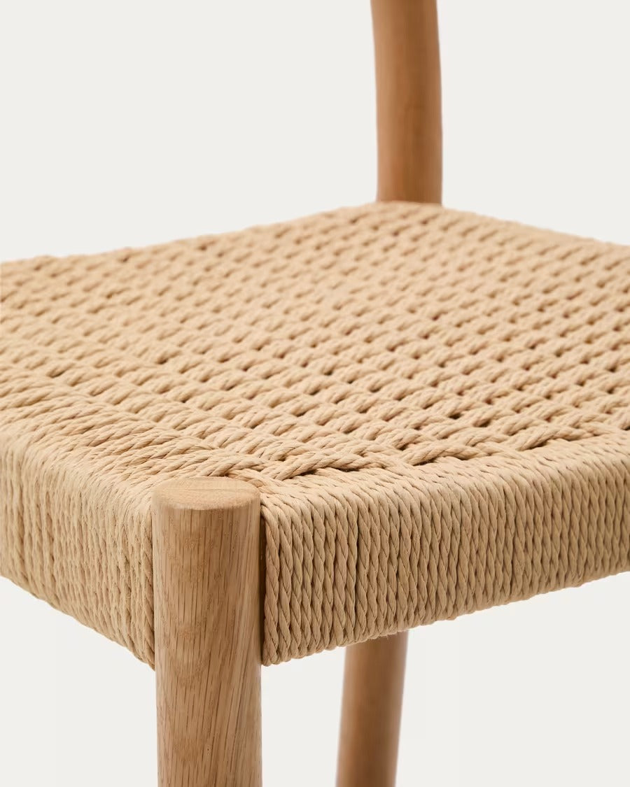 Yalia Stool with a backrest in solid oak wood in a natural finish, 65 cm