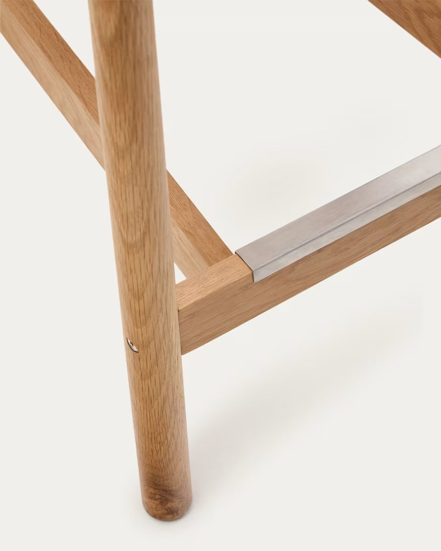 Yalia Stool with a backrest in solid oak wood in a natural finish, 65 cm