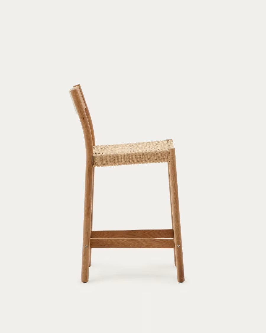 Yalia Stool with a backrest in solid oak wood in a natural finish, 65 cm