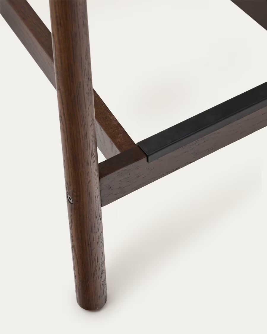 Yalia Stool with a backrest in solid oak wood in a walnut finish, height 65cm