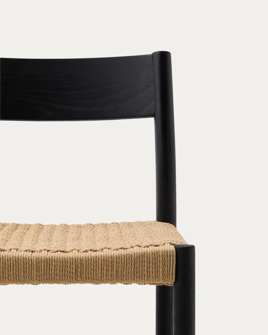 Yalia Stool with a backrest in solid oak wood in a black finish, 65 cm
