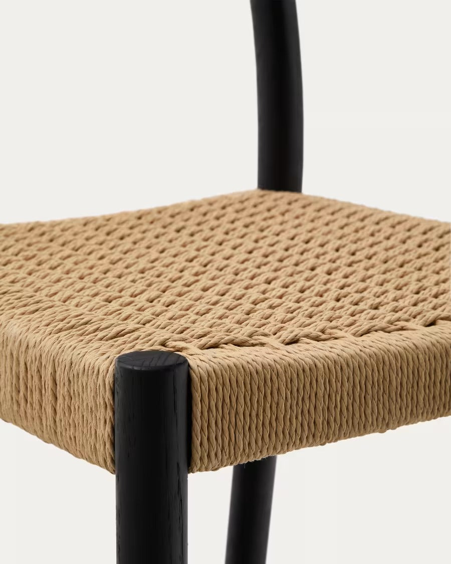 Yalia Stool with a backrest in solid oak wood in a black finish, 65 cm