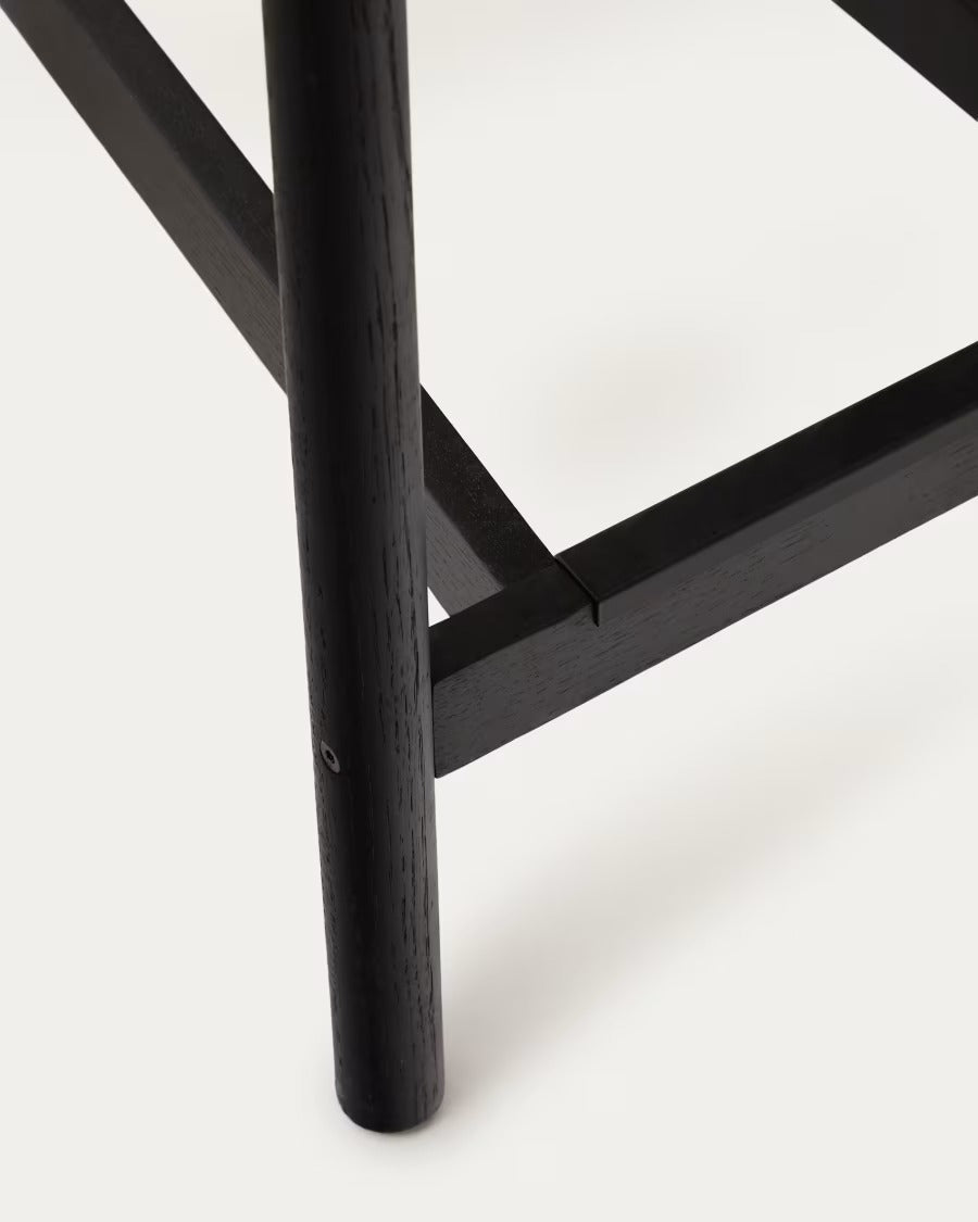 Yalia Stool with a backrest in solid oak wood in a black finish, 65 cm
