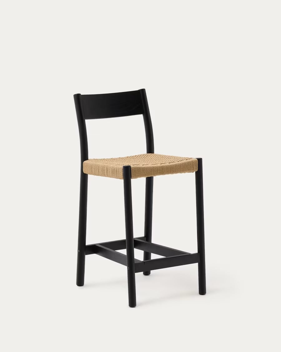 Yalia Stool with a backrest in solid oak wood in a black finish, 65 cm