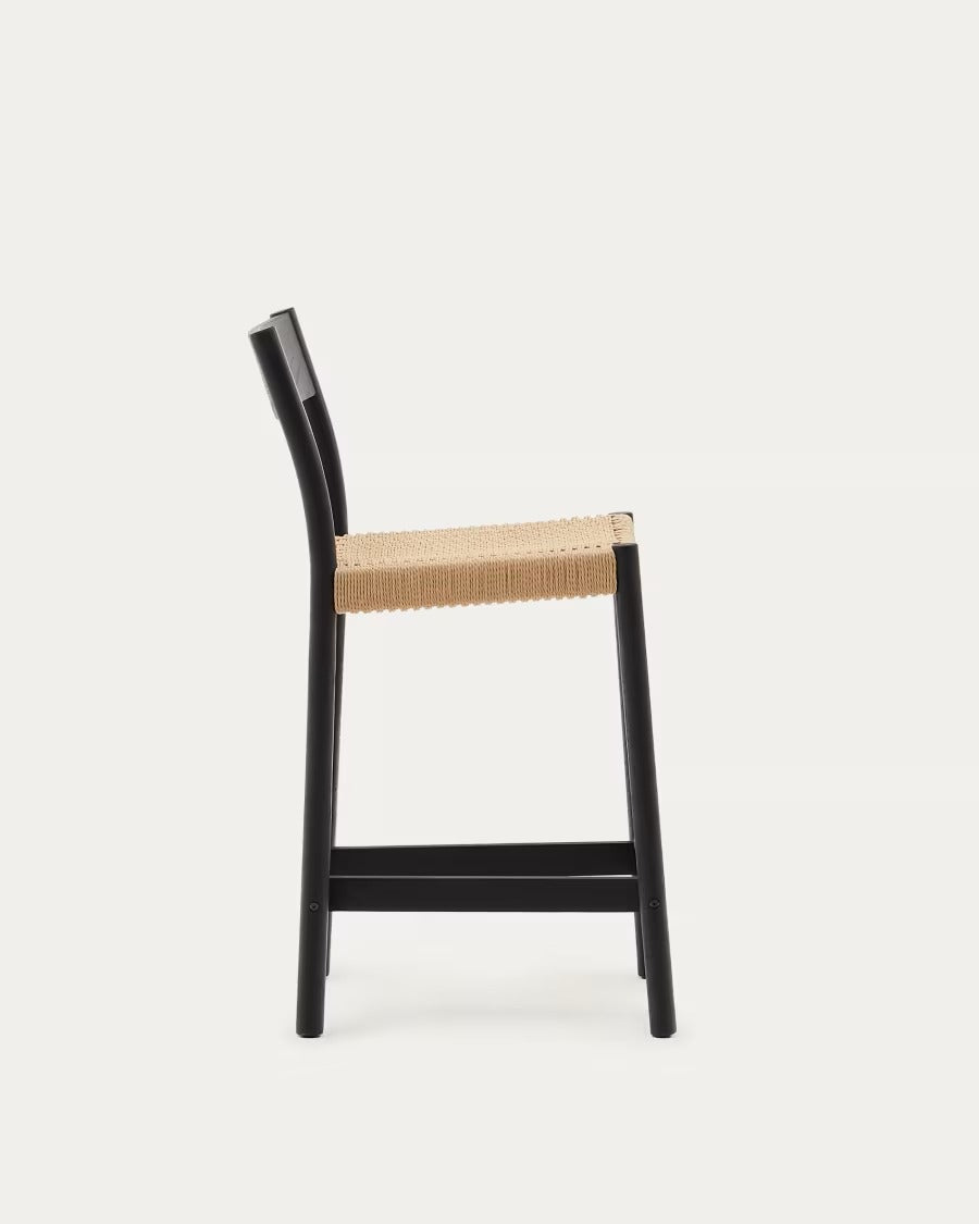 Yalia Stool with a backrest in solid oak wood in a black finish, 65 cm