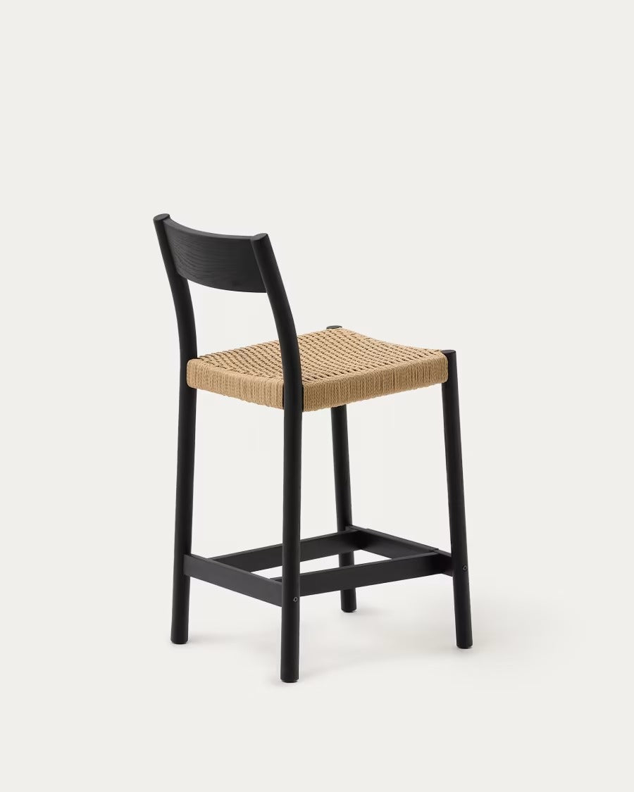 Yalia Stool with a backrest in solid oak wood in a black finish, 65 cm