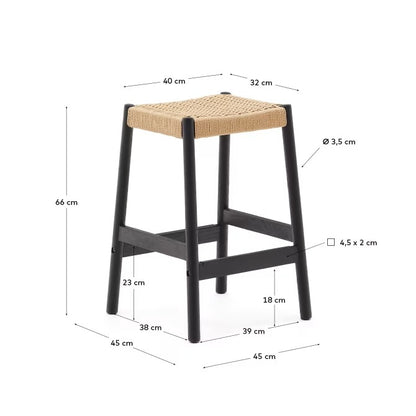Yalia Stool in solid oak wood in a black finish and rope cord, height 65cm