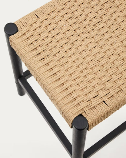 Yalia Stool in solid oak wood in a black finish and rope cord, height 65cm