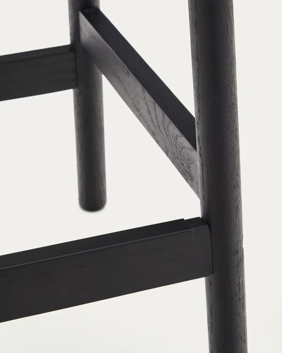 Yalia Stool in solid oak wood in a black finish and rope cord, height 65cm
