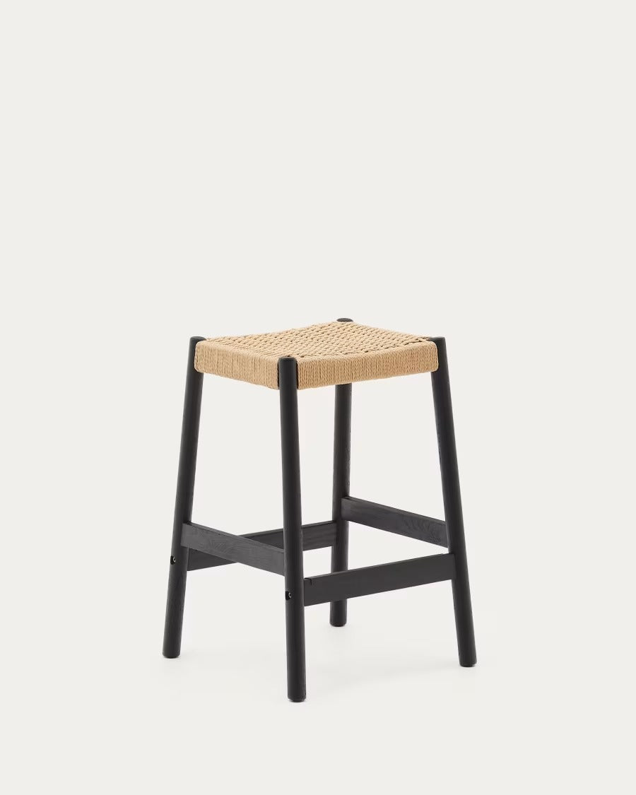 Yalia Stool in solid oak wood in a black finish and rope cord, height 65cm