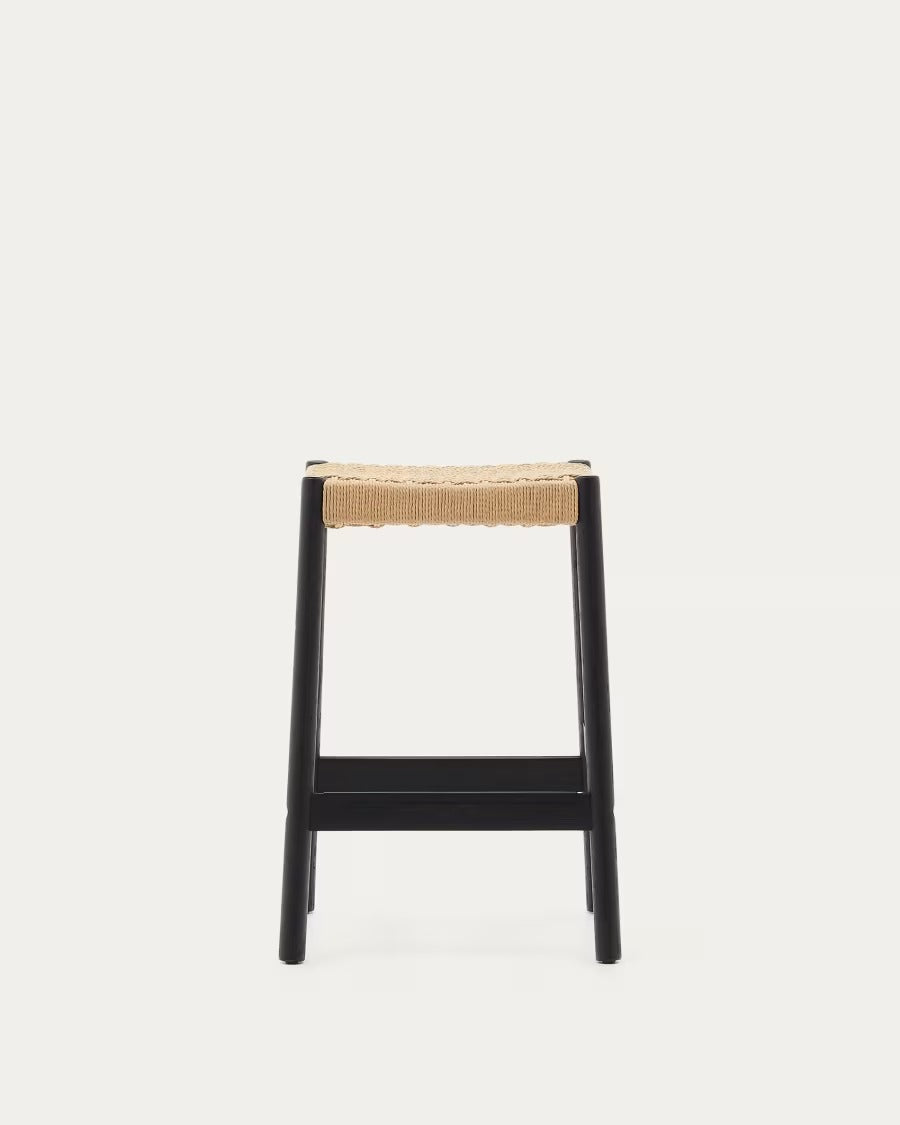 Yalia Stool in solid oak wood in a black finish and rope cord, height 65cm