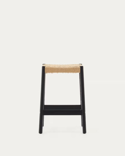 Yalia Stool in solid oak wood in a black finish and rope cord, height 65cm