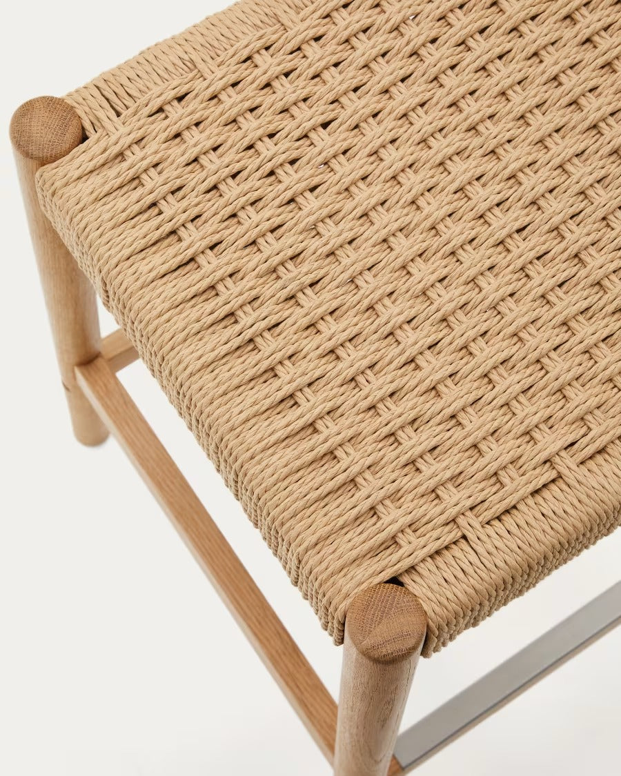 Yalia Stool in solid oak wood in a natural finish and rope cord, height 65cm