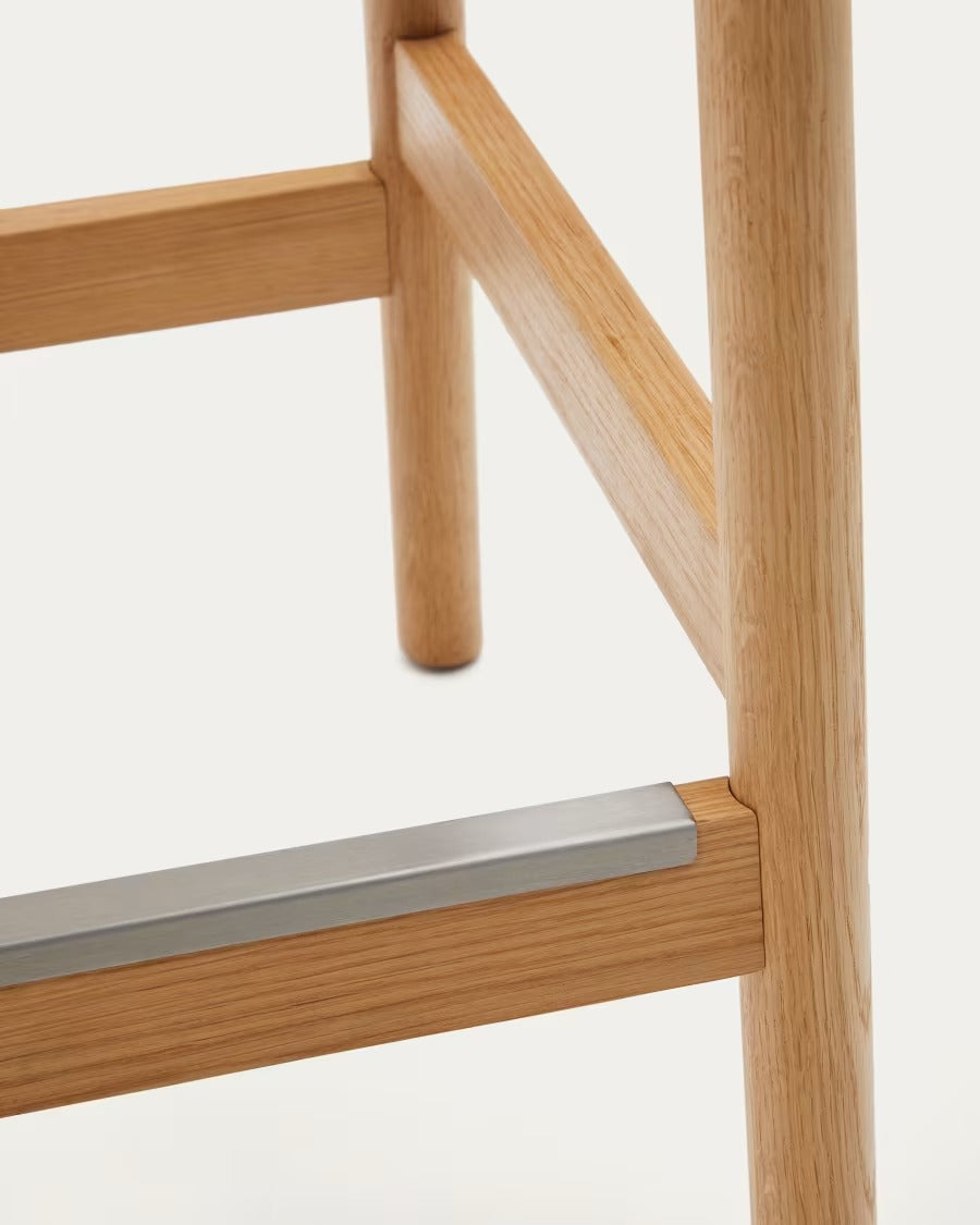 Yalia Stool in solid oak wood in a natural finish and rope cord, height 65cm