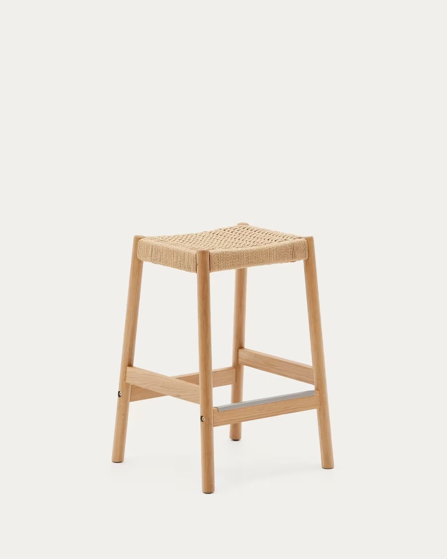 Yalia Stool in solid oak wood in a natural finish and rope cord, height 65cm