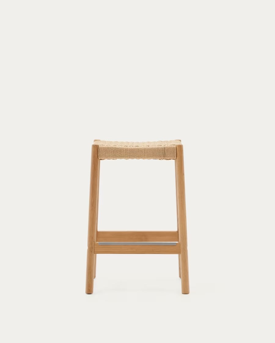Yalia Stool in solid oak wood in a natural finish and rope cord, height 65cm