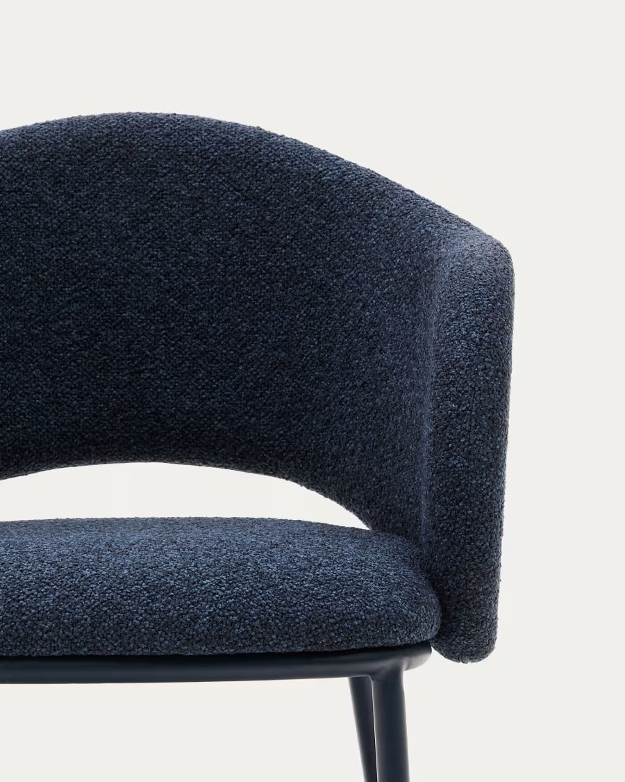 Maina Chair in thick blue chenille and steel legs with blue finish