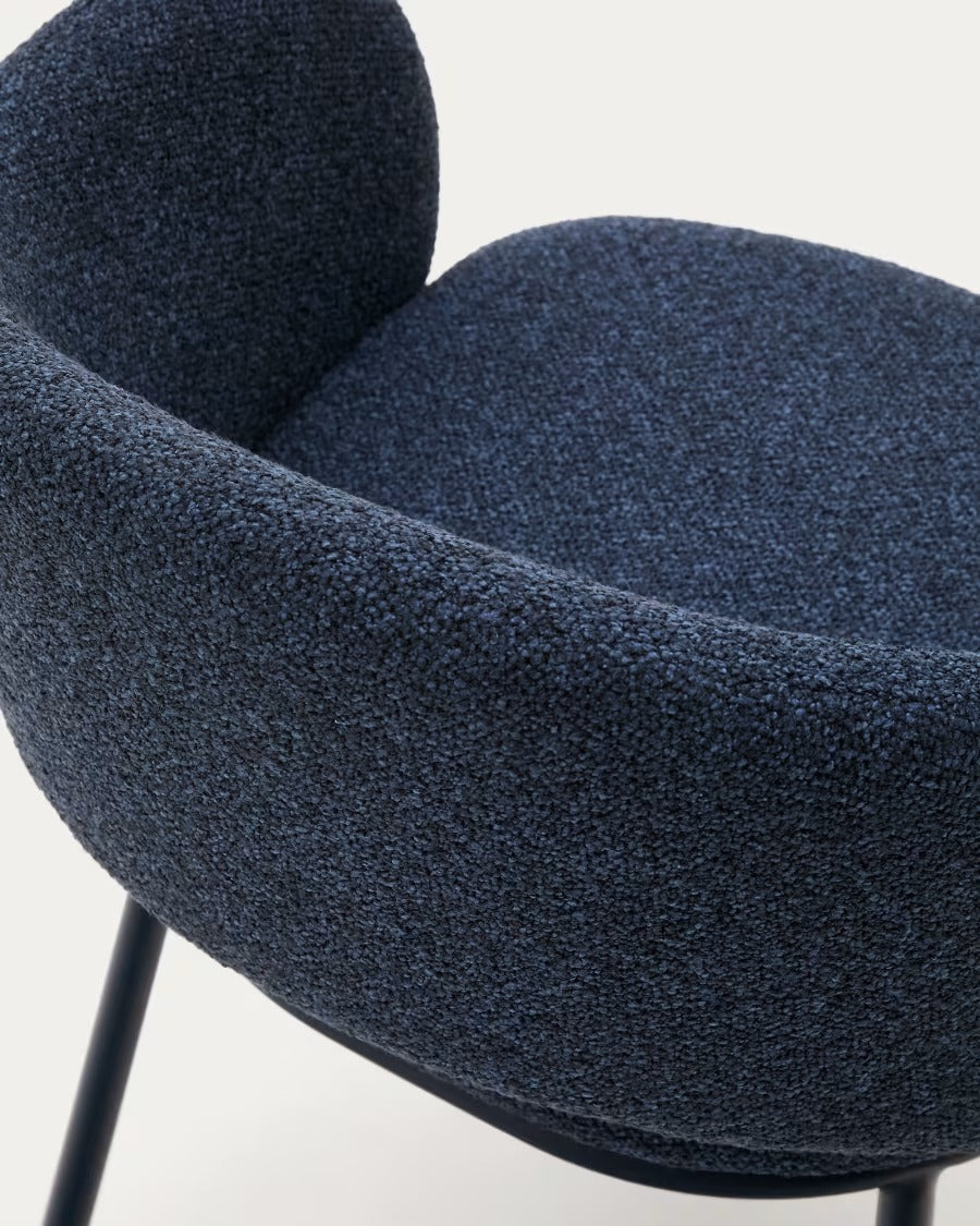 Maina Chair in thick blue chenille and steel legs with blue finish