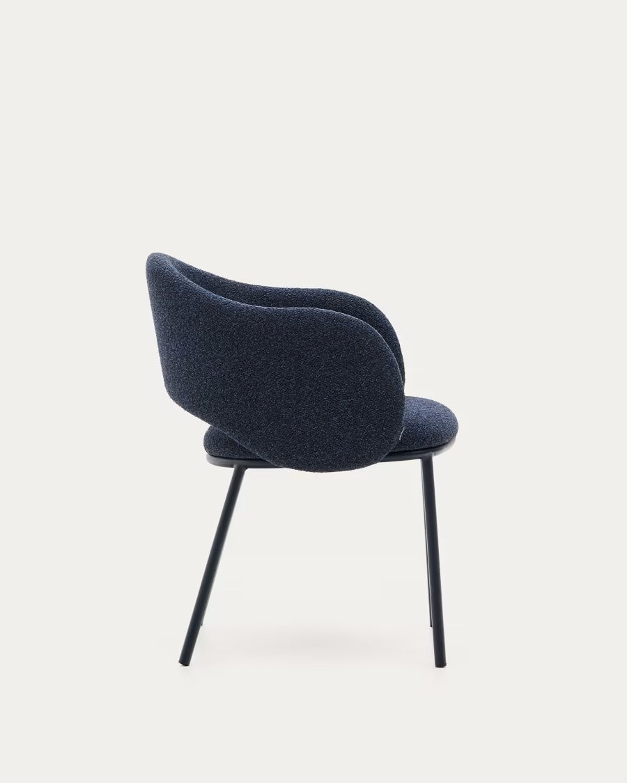 Maina Chair in thick blue chenille and steel legs with blue finish
