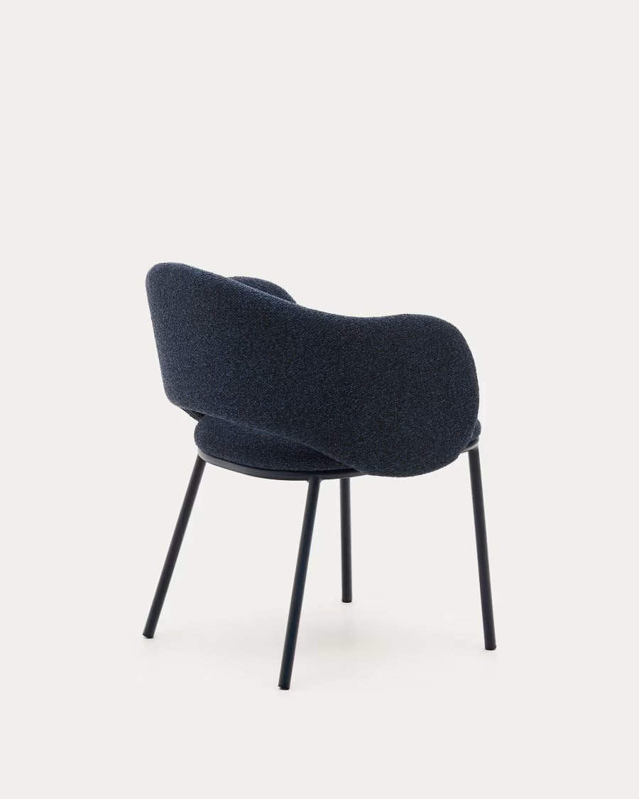 Maina Chair in thick blue chenille and steel legs with blue finish