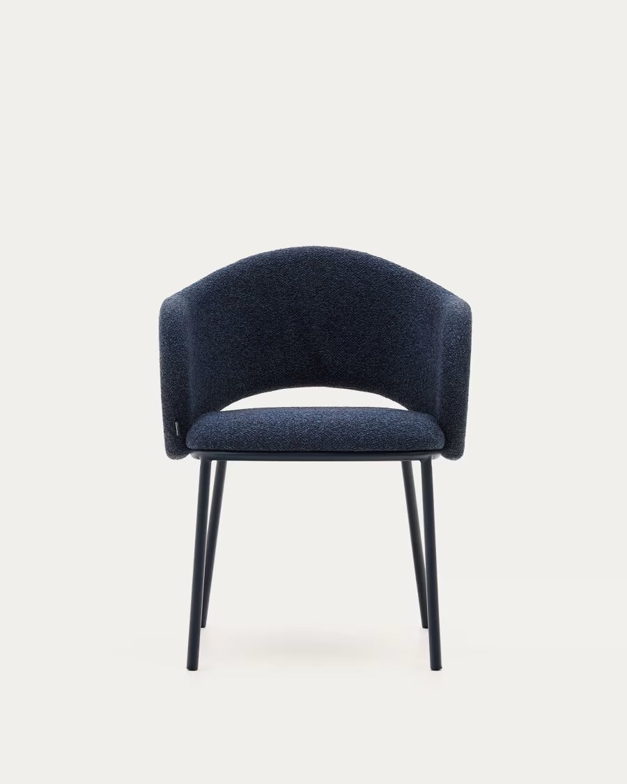 Maina Chair in thick blue chenille and steel legs with blue finish