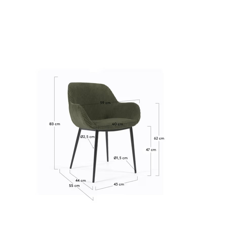 Konna Chair in Dark Green Wide Seam Corduroy.