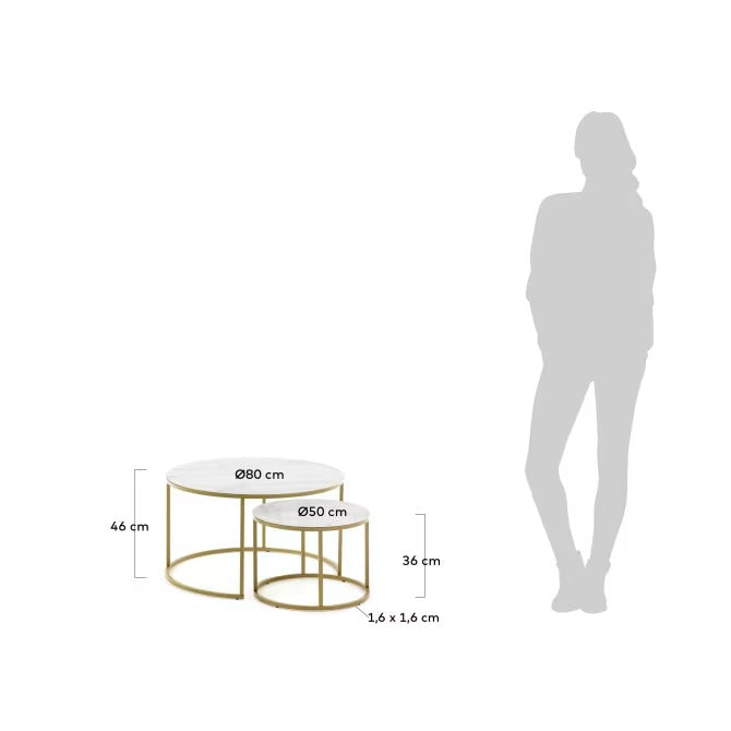 Set of 2 Leonor Glass Side Tables in white and golden steel structure ?80cm/?50cm