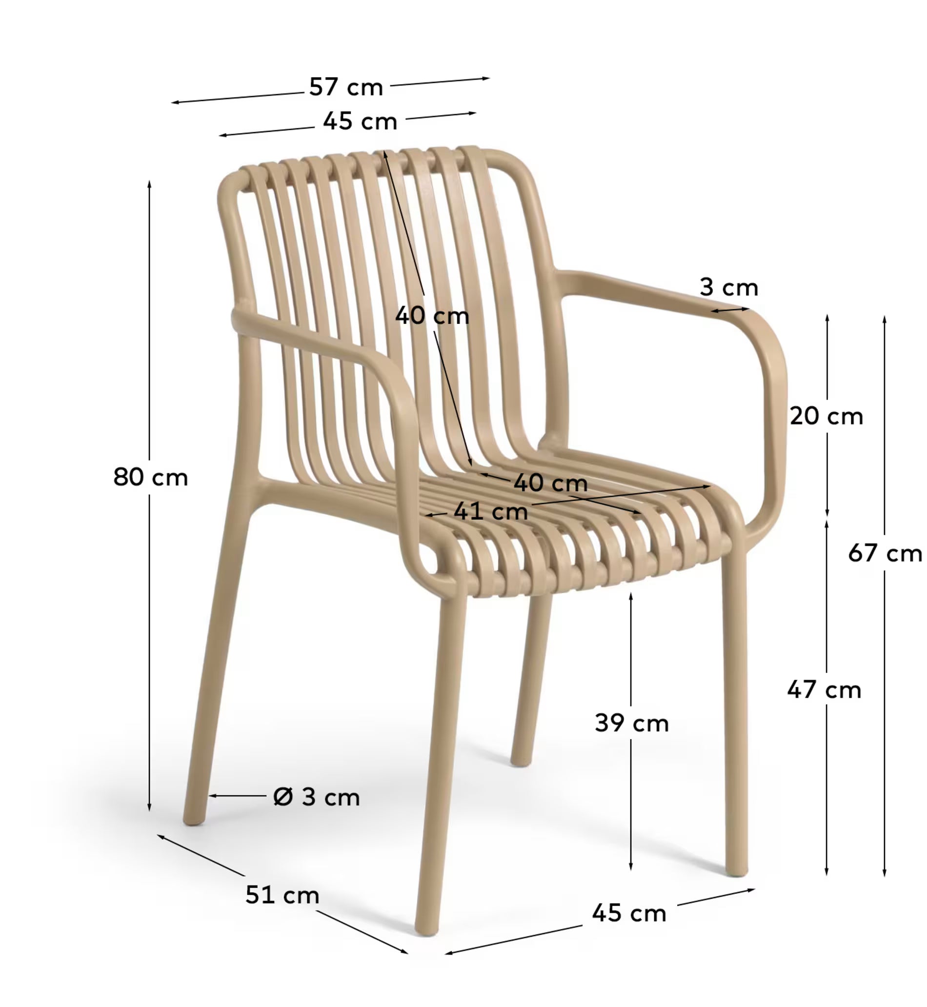 Isabellini stackable outdoor chair in beige.